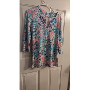 Lilly Pulitzer Justina Tunic SPF 50 Gypsea Serene Blue, Beachy, Summer XS